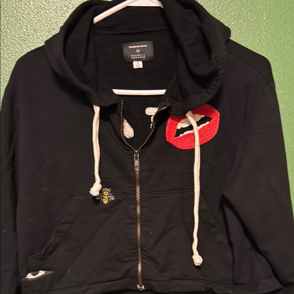 Barney’s New York Sandrine Nose Black Zip-Up Hoodie with Red Lips